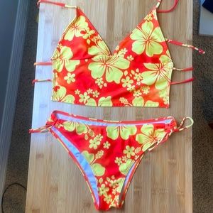 orange and yellow flower tankini